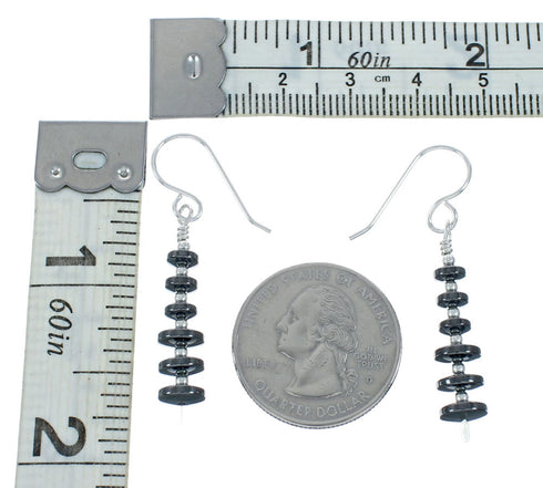 Native American Onyx Sterling Silver Bead Hook Dangle Earrings X10477